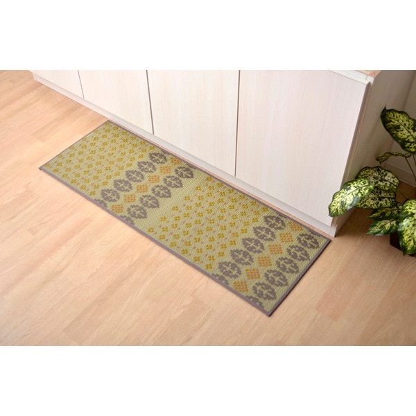 1081110135905 キッチンマット 滑りにくい加工 国産い草 シンプル お花畑 グレー 60×270cm メーカー直送