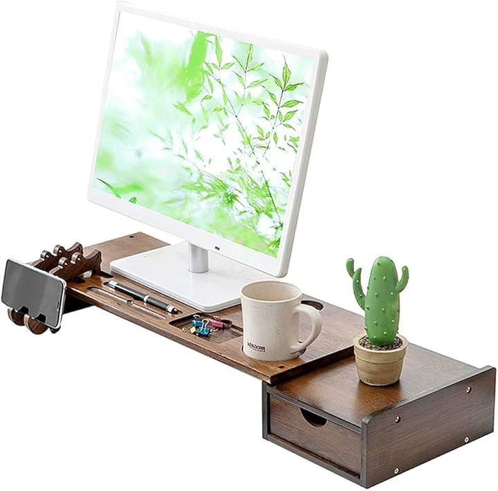 モニター台 2段 木製 パソコン台 机上台 スタンド 机上ラック 引き出し付き pc台 机上収納マウス 卓上収納トレイ キーボード収納 オーガナイザー N-J133-D