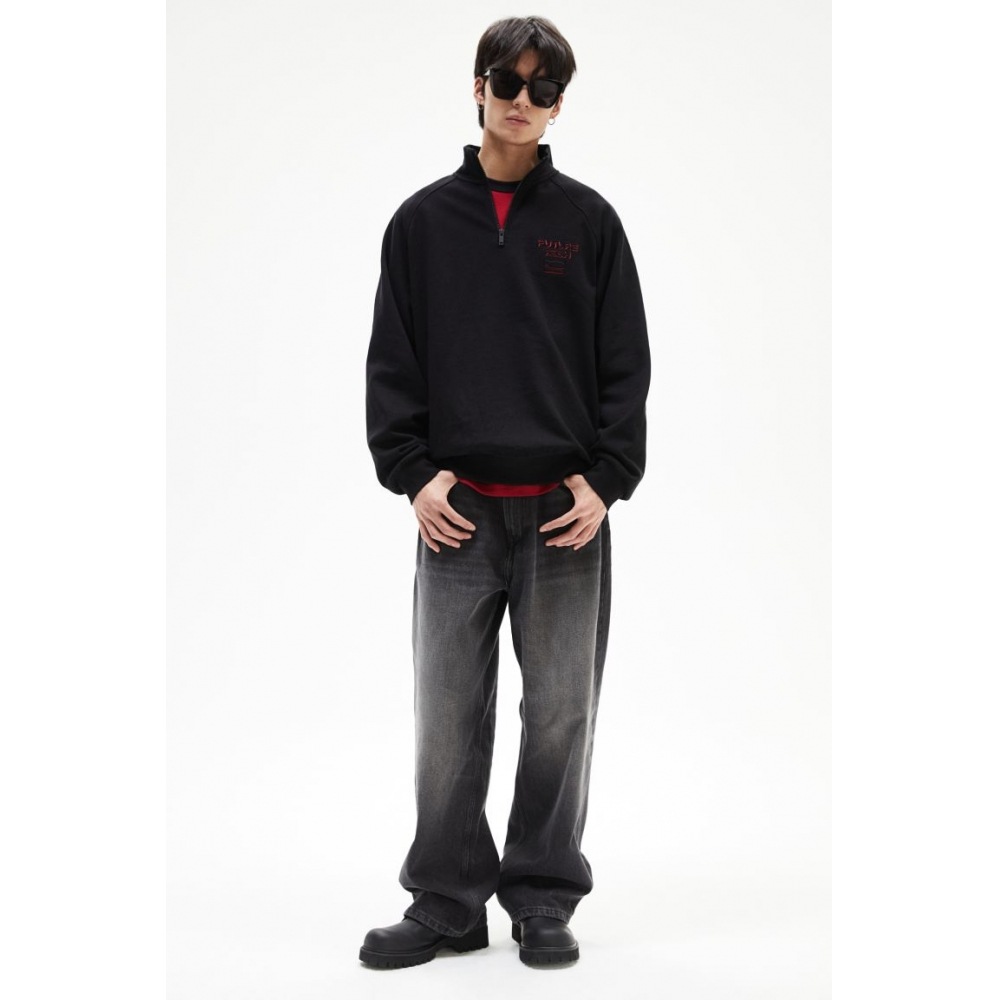 H&M ルーズフィットハーフジップスウェットシャツブラック