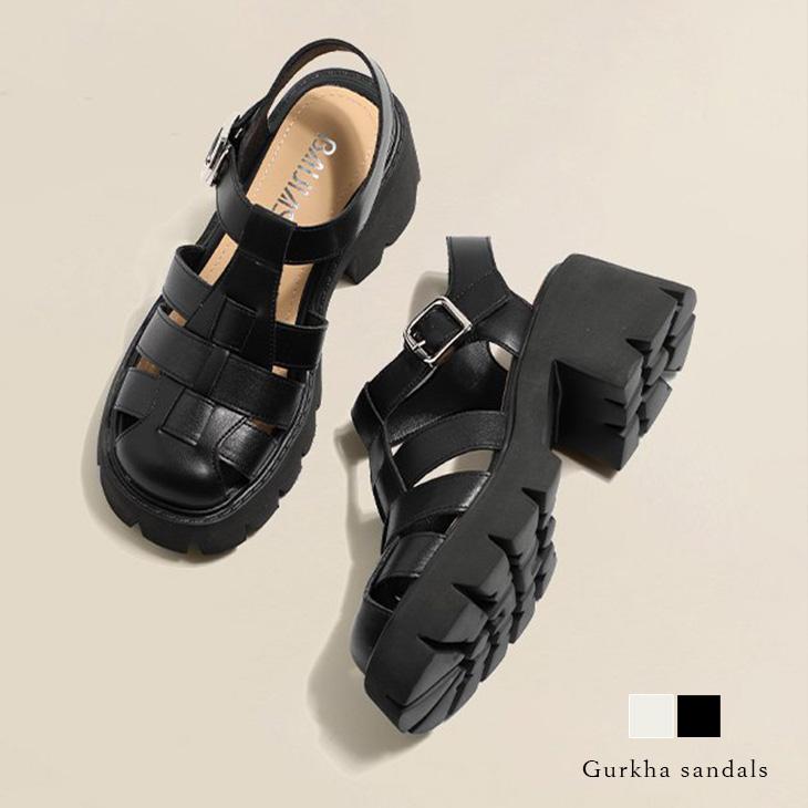 【期間限定】グルカサンダル 厚底サンダル ストラップ 幅広 黒 脱げにくい 外履き 【ashss24-481】【予約販売：15-20日】宅込