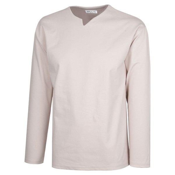 メンズソリッドブントVネックインナー長袖Tシャツ RB-TSA-Q008-ベージュ