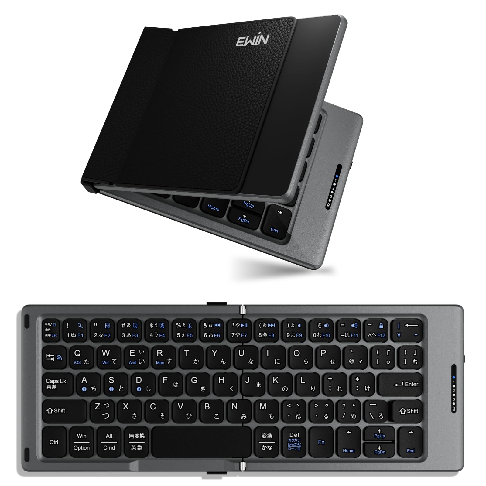 【2025年最新型】EWIN 折り畳み式 ワイヤレスキーボード 二つ折り JIS日本語標準配列キーボード 三台同時接続 Bluetooth iOS/Android/Mac/Windows対応 コンパク