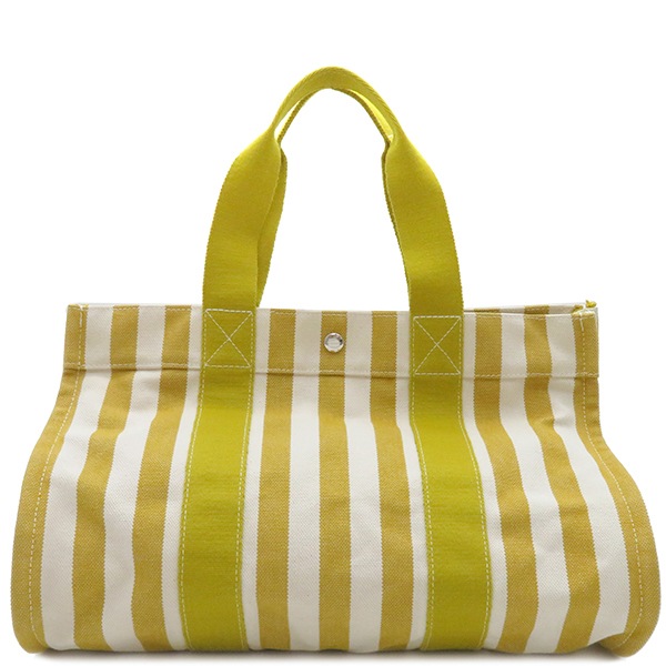 エルメス HERMES トートバッグ カンヌMM キャンバス イエローXホワイト シルバー金具 ポーチ付き 【中古】 36,823円