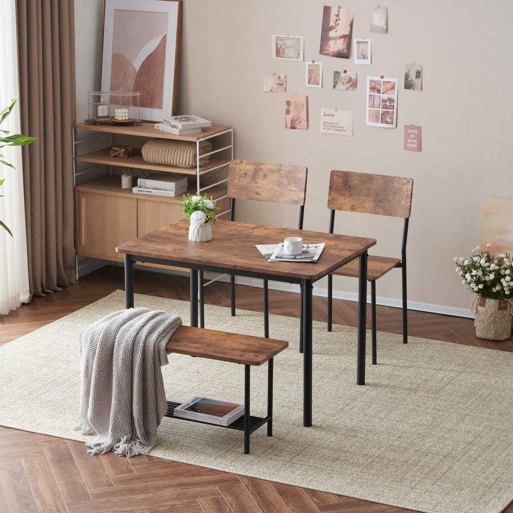 ダイニングテーブルセット4人用 4点セット ダイニング セット スチール 食卓 チェア2脚ベンチ1脚 幅110 コンパクトサイズ 4人掛け おしゃれ