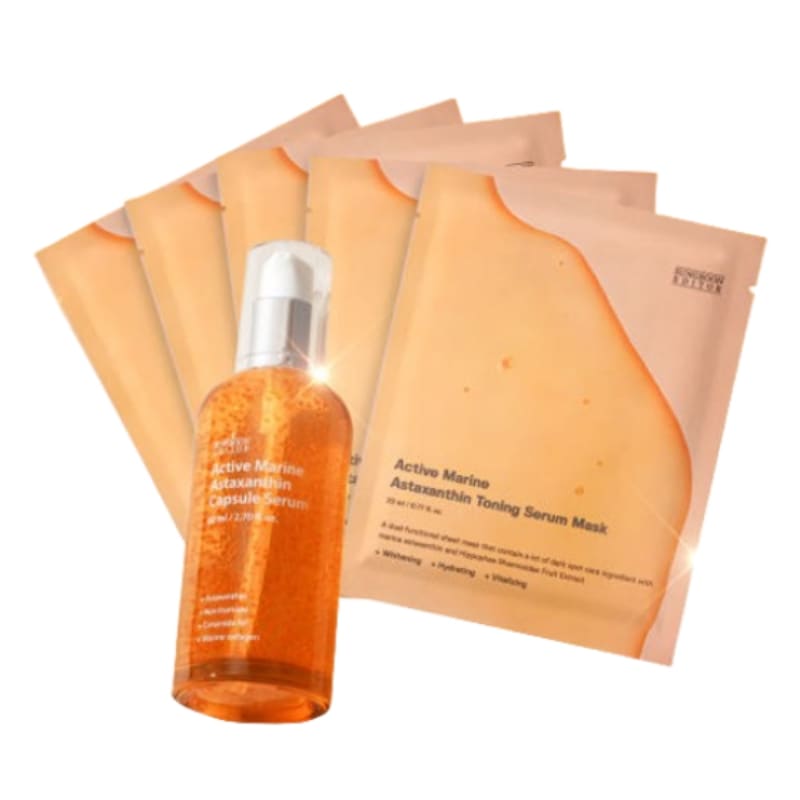 アスタキサンチンカプセル 大容量シミケアセラム 80ml（マスクパック5枚付き）