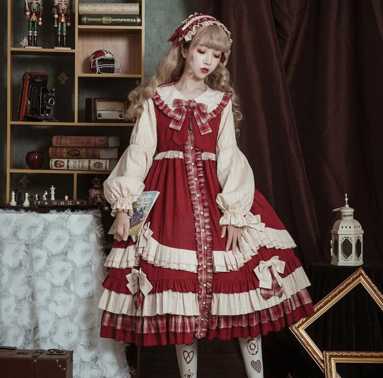 73【新作登場 最安値】 ロリータ 赤ずきんのドレス長袖ワンピース　 ゴスロリ コスプレ メイド服 コスチューム 文化祭 学園祭 衣装 仮装 ハロウィン おすすめ 可愛い ドレス　日常　写