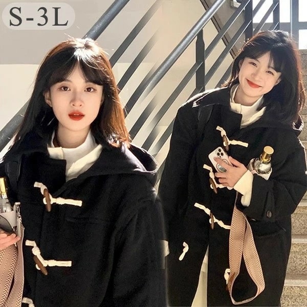 ダッフルコート レディース 学生 女の子 軽い 冬 無地 高校生 フード付き カジュアル 女性 トップス アウター ブラック 通勤 通学 大きいサイズ コットン 冬のおしゃれ