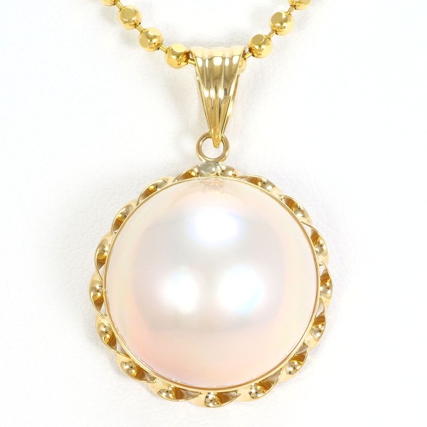 K18 18金 YG イエローゴールド ネックレス 半形真珠 カード鑑別書 ジュエリー 中古