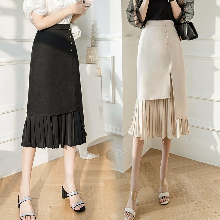 スカート Aライン 春秋 レディース ミモレ丈 体型カバー 優雅 ナチュラル 大人 洋装 パーティー ファッション 結婚式 二次会 同窓会 上品 きれいめ お出かけ プリーツスカート ブラック ベージ