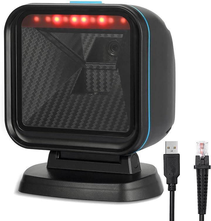 IOSと互換性 バーコードリーダー 1次元 2次元 QRコードリーダー バーコードスキャナー 自動センサースキャン無指向性 ハンズフリー(ブラック+ブルー, RF-80W-JP)