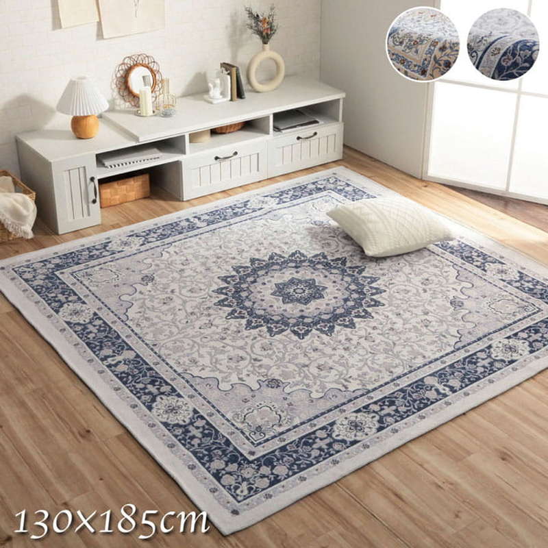 ラグ カーペット 絨毯 長方形 約1.5畳用 130x185cm おしゃれ ジャガード織 メダリオン柄 滑り止め付き 床暖房 ホットカーペット対応