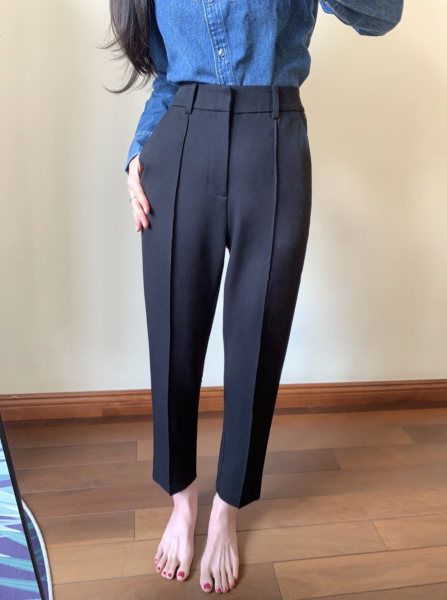 九分パンツハイウエストストレートキャリア春夏ワイドスリムダウン通勤ホワイトOLウエストパンツカジュアル