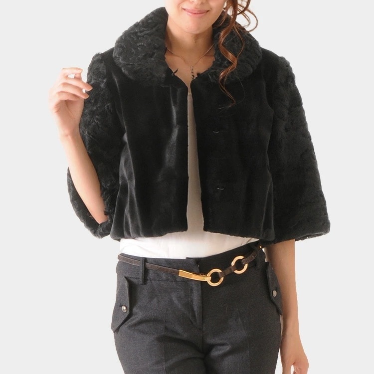 残り在庫1点カラクルラム ＆ ウィーゼル ジャケット 五分袖 ギフト (No.103998r)