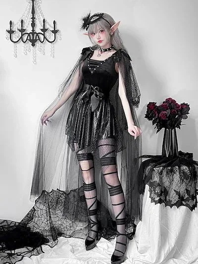 【短納期】超低価 格2025欧米ハロウィンコスチューム大人女死神恐怖ドクロ吸血鬼ダークゴートコス演出服