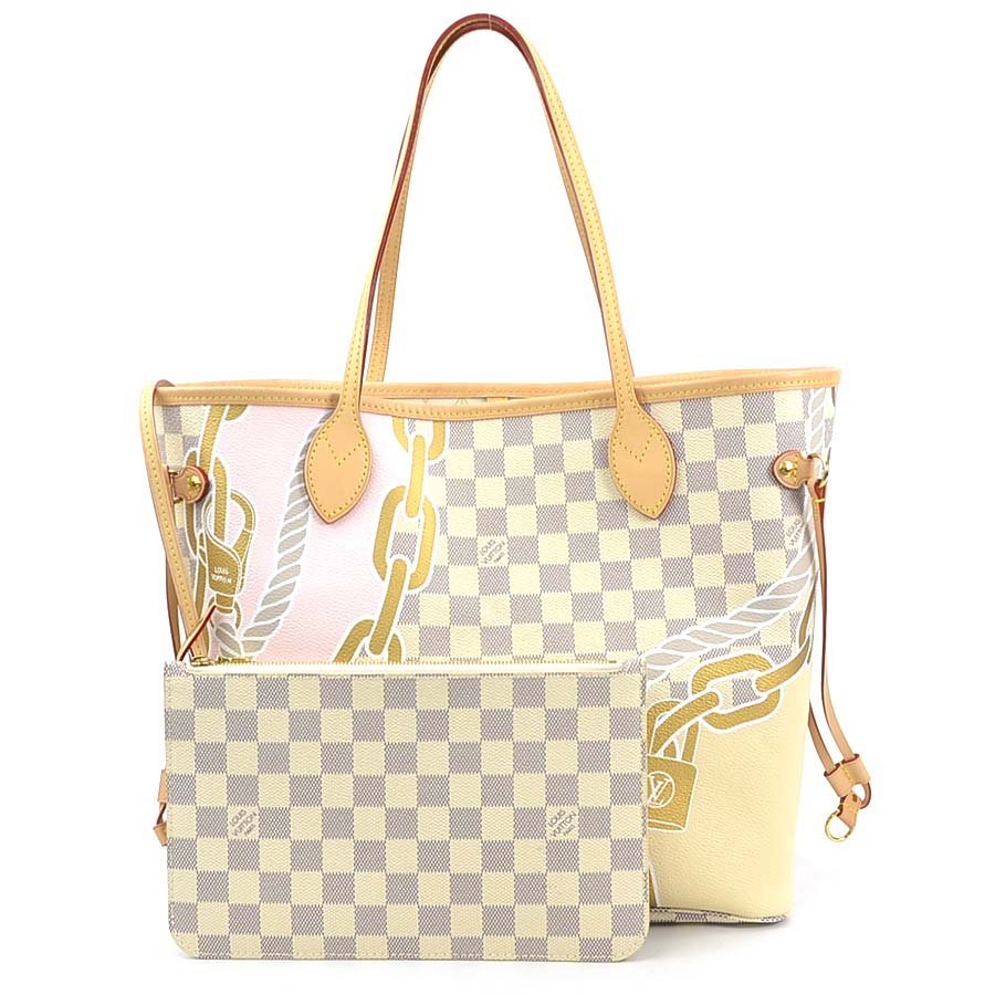 ルイ ヴィトン LOUIS VUITTON ハンドバッグ ノーティカル ダミエ アズール ネヴァーフルMM ダミエアズールキャンバス アイボリー系 レディース N40471 90108a