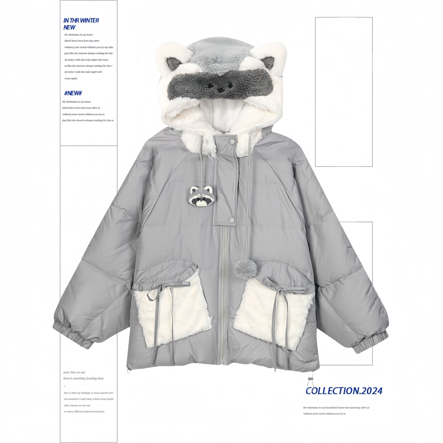 ウサギの耳を厚くしたぬいぐるみ冬のフードコート綿入れパン着かわいいダウンジャケット冬