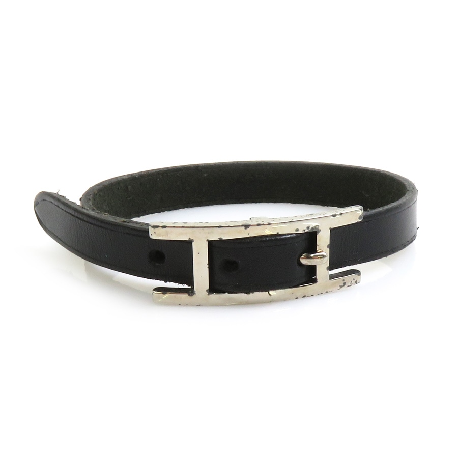 エルメス HERMES ブレスレット アピ レザー/メタル ブラック/シルバー レディース e60428a