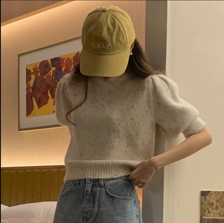 トップス セーター プルオーバー 半袖 5分袖 ラウンドネック 襟なし ワイド もこもこ モコモコ ふわふわ ニット かわいい 大人可愛い きれいめ シンプル カジュアル 大人 上品 おしゃれ お洒落