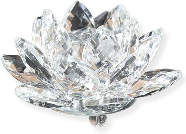 蓮 クリスタル 蓮の花 サンキャッチャー 水晶 置き型 クリスタルガラス 風水 置物( 16cm)