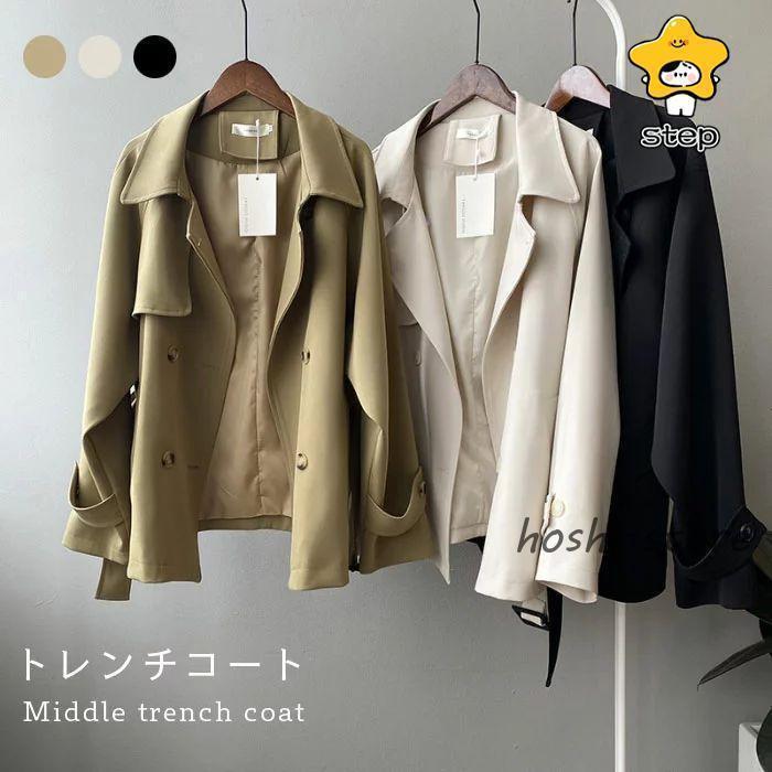 只限今日 早買い早割 スプリングコート トレンチコート ショート丈 レディース 春 夏 ショートコート 春コート 秋 アウター トレンチ 長袖 ショート丈 ミドルコート 体型カバー ミデ