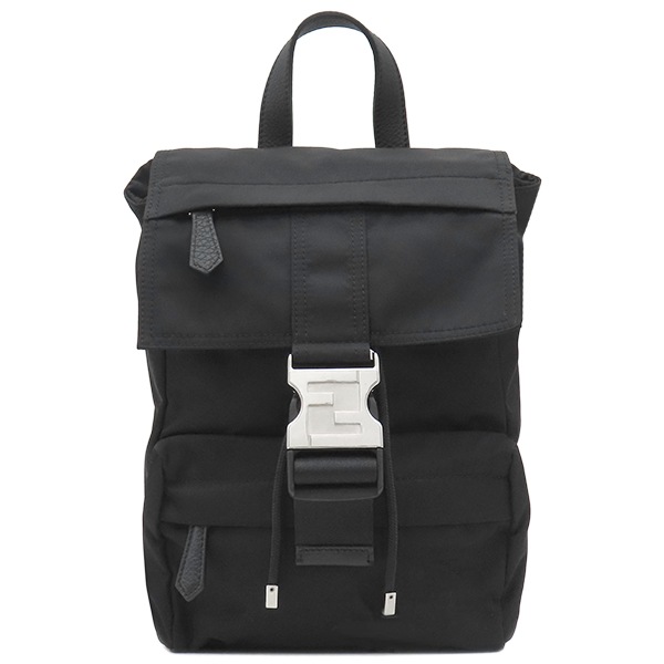 フェンディ FENDI ボディバッグ フェンディネス スモール バックパック ナイロン ブラック シルバー金具 FENDINESS SMALL BACKPACK 巾着 黒 7VZ067【中古】