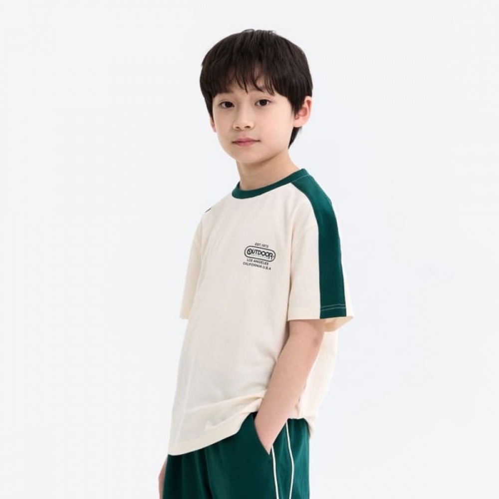 [アウトドア用品キッズ] カラーポイント半袖Tシャツ (グリーン) OD252ISS07_GRN