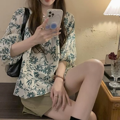 個性的 セットアップ プルオーバー ショートパンツ ショート ショート丈 袖あり 7分袖 七分袖 ラウンドネック Aライン 通気性 ギャザー 薄手 上下セット 2点セット カジュアル おしゃれ お洒落