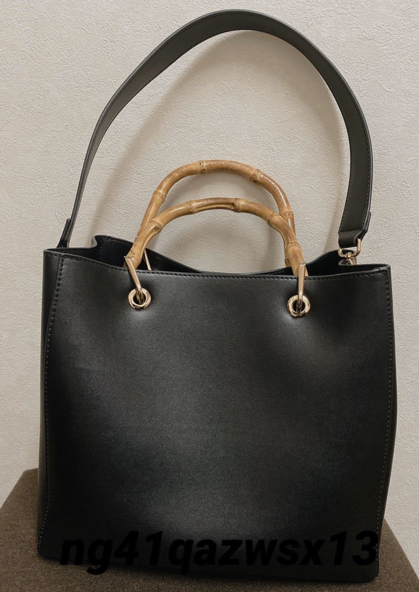 魅力　バンブーハンドルバッグ　ショルダー＆ハンドバッグの2way仕様