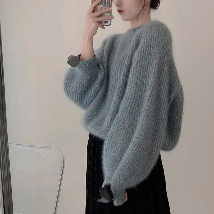 トップス セーター 袖あり 長袖 ラウンドネック ストレート Iライン リボン ふわふわ 伸縮性 ニット かわいい 大人可愛い 大人 上品 おしゃれ お洒落 大人可愛い 大人女子 こなれ感 ラブリー