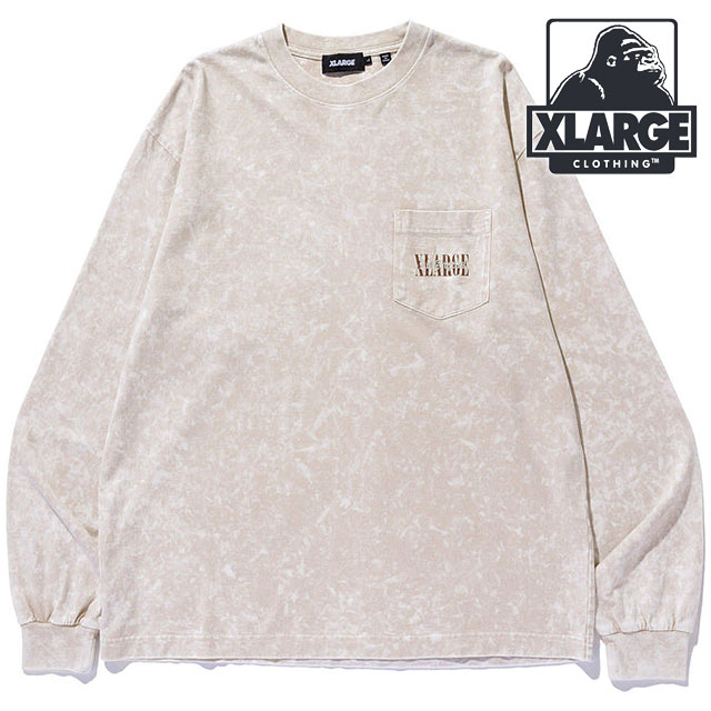 ケミカルウォッシュオーバーラップロゴ ロングスリーブポケットTシャツ [101253011019] メンズ トップス 長袖 BEIGE 正規取扱店