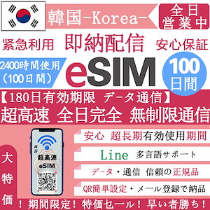 韓国eSIM 100日間 超高速データ無制限 正規eSIM オンラインサービスにて納品 韓国旅行 eSIM 100日間