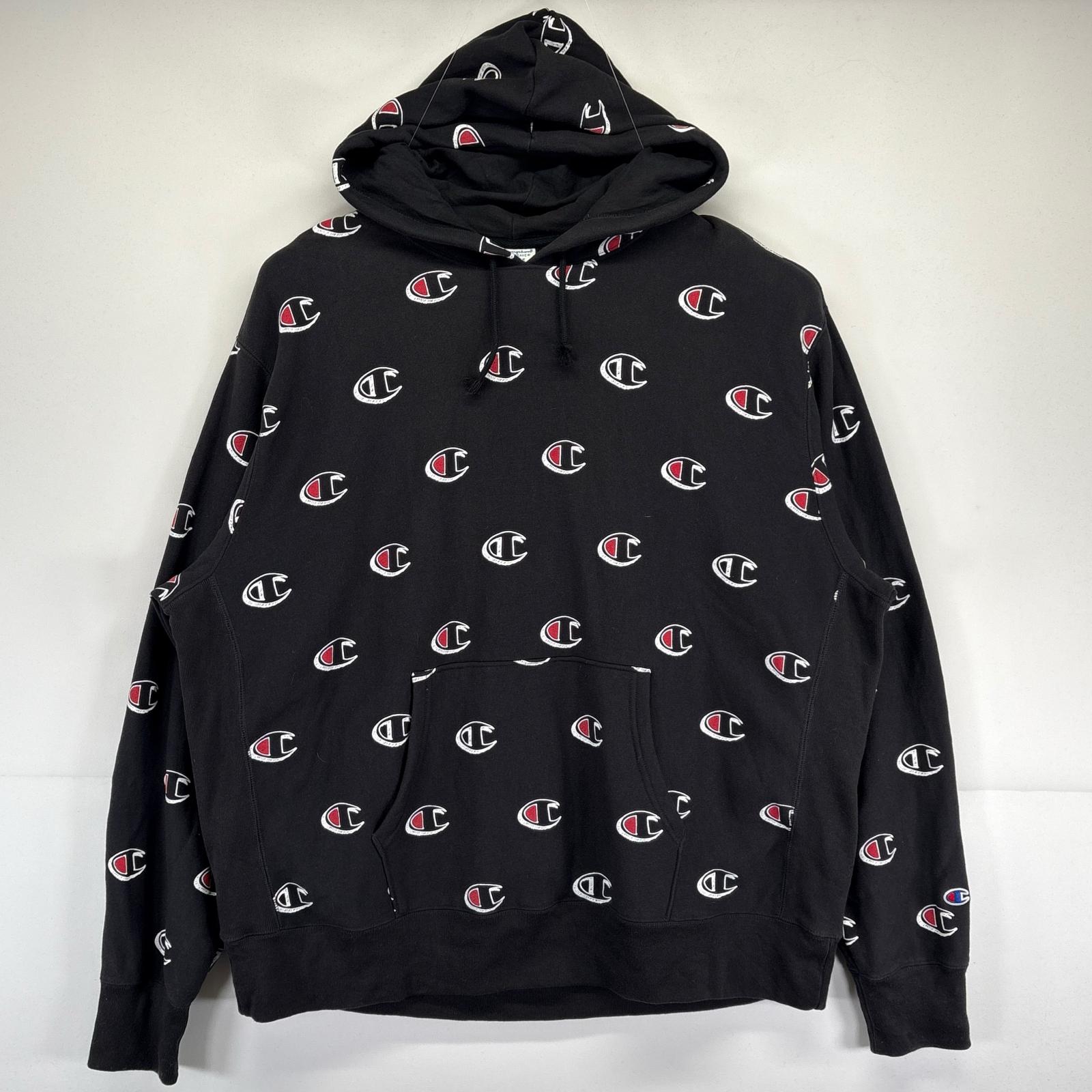 古着 パーカー 大きいサイズ リバースウィーブ 総柄 フード 3XL ブラック メンズ