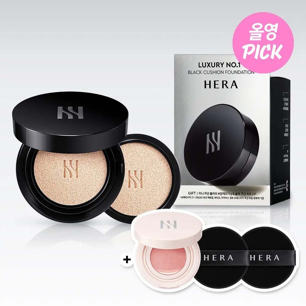 [本品+リフィル+クッションブラッシャー+パフ2p] ブラック クッション ファンデーション SPF34/PA++