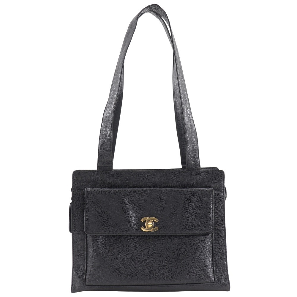 ココマーク ヴィンテージ トートバッグ キャビアスキン 黒 レディース 中古品