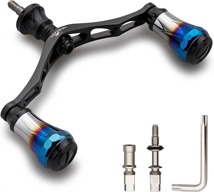 V2.0 95mm リール ハンドル 20mm ハンドルノブ 搭載 シマノ ダイワ 通用 スピニングリール用 Aurora Series (V2.0 - ブラック, 95mm)