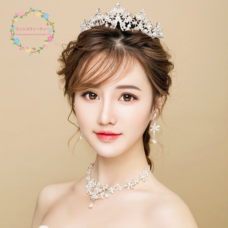 ウエディング ヘッドドレス 安い 花嫁 ティアラ クラウン ネックレス イヤリング 結婚式 髪飾りネックレス