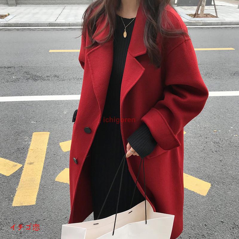 ラシャコート 秋 冬 レディース トップス ロング丈 オーバーコート 長袖 アウター 折り襟 ボタン留め オシャレ OL 通勤 オフィス デザイン S M L XL