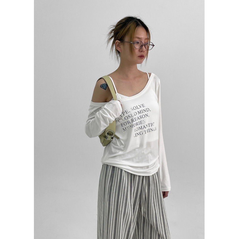 ブラックアップ ポレム レタリング オフショルダー 長袖Tシャツ