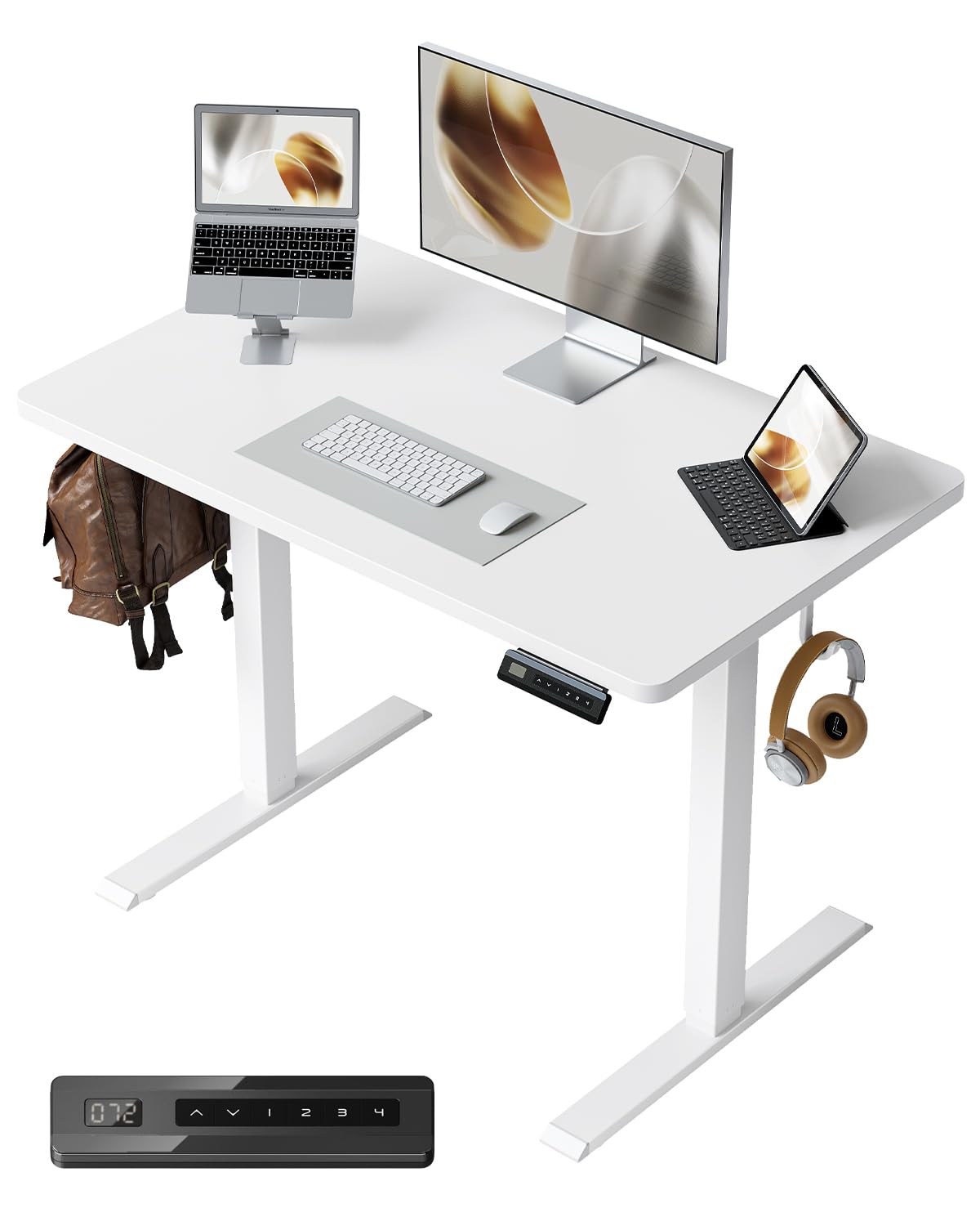 電動 昇降デスク 一枚板 幅100cm 奥行60cm 高さ72-118cm スタンディングデスク 上下昇降 電動デスク 昇降式 ゲーミングデスク 4つメモリー機能 オフィスワーク 90222