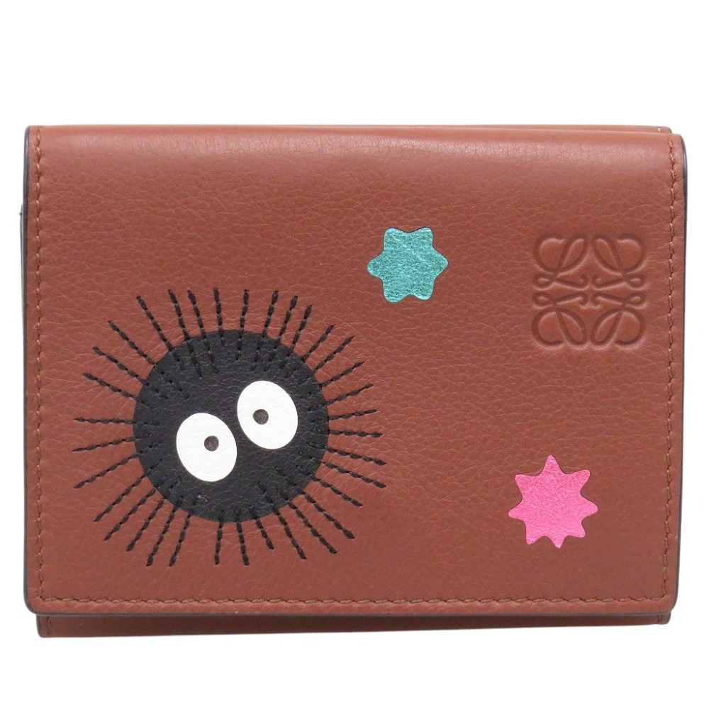 美品 スタジオジブリコラボ トトロ 062143 三つ折り財布 レザー ブラウン 0117【中古】 レディース