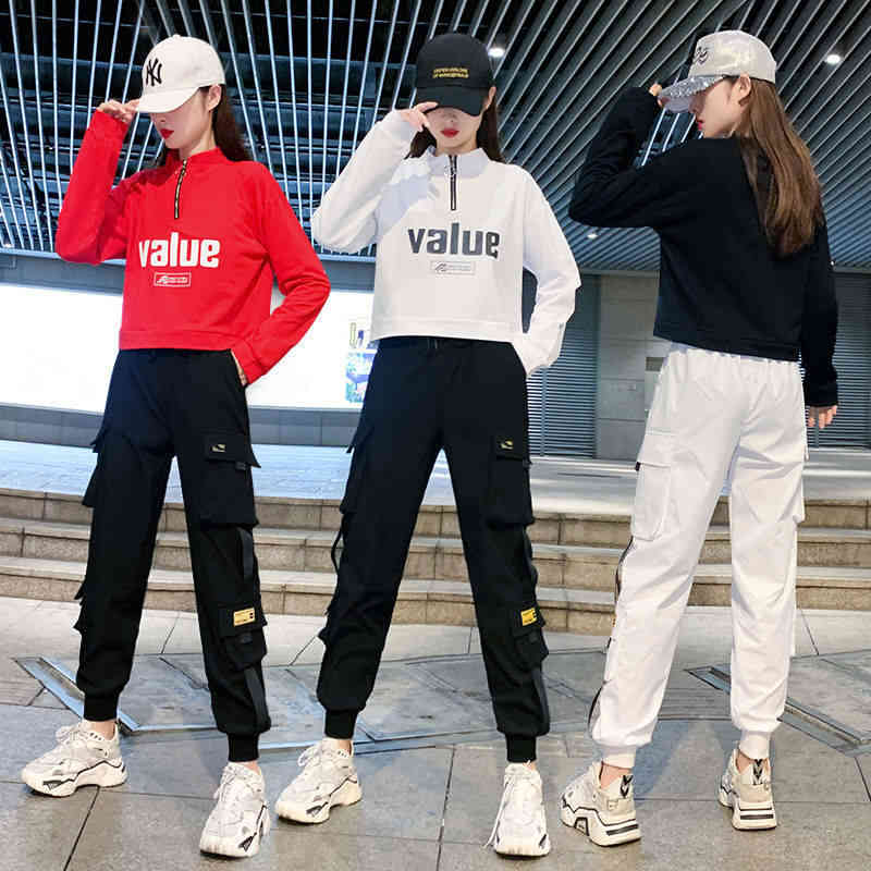 15日間のみ セットアップ ストリート セットアップ トップス パンツ 原宿系 ヒップホップ レディース ダンス衣装 スポーツウェア 韓国ファッション カジュアル ジャズダンス 品質保証