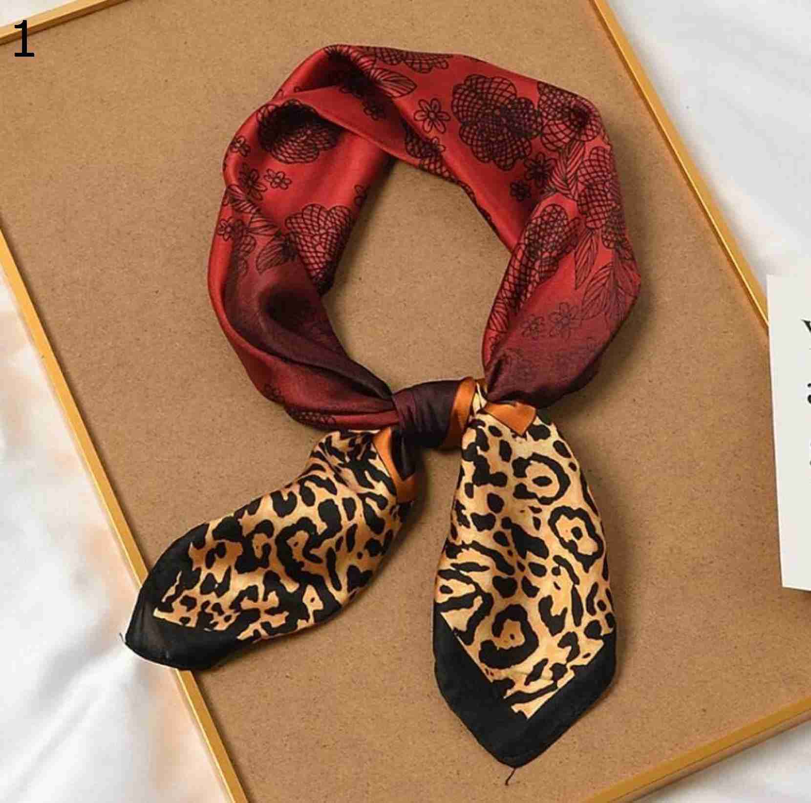 【20%OFFクーポン～】スクエア スカーフラップ ファッション バッグ スカーフ ヘア タイ ヒジャーブ 女性 ヒョウ 花柄 ショール スカーフ Red (Color Size : : 70x