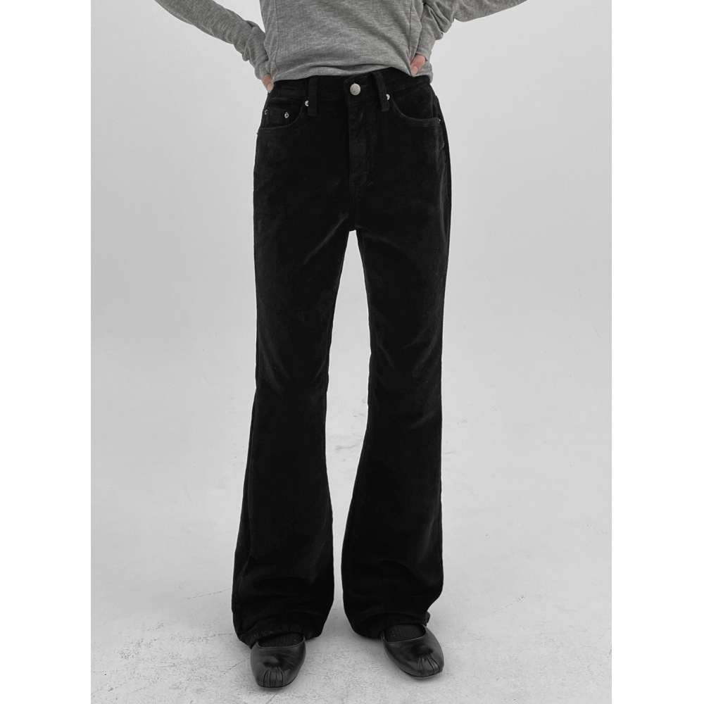 ブラックアップクローボウ起毛ブーツカットベルベットパンツ