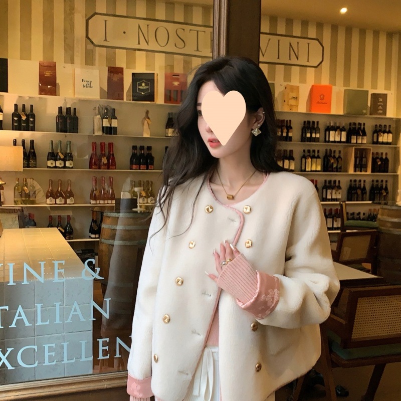 2025秋冬新作ダブルブレストスモールフレグランススタイルイミテーションミンクファーワンピース新しい中国風ショートレザージャケット女性用