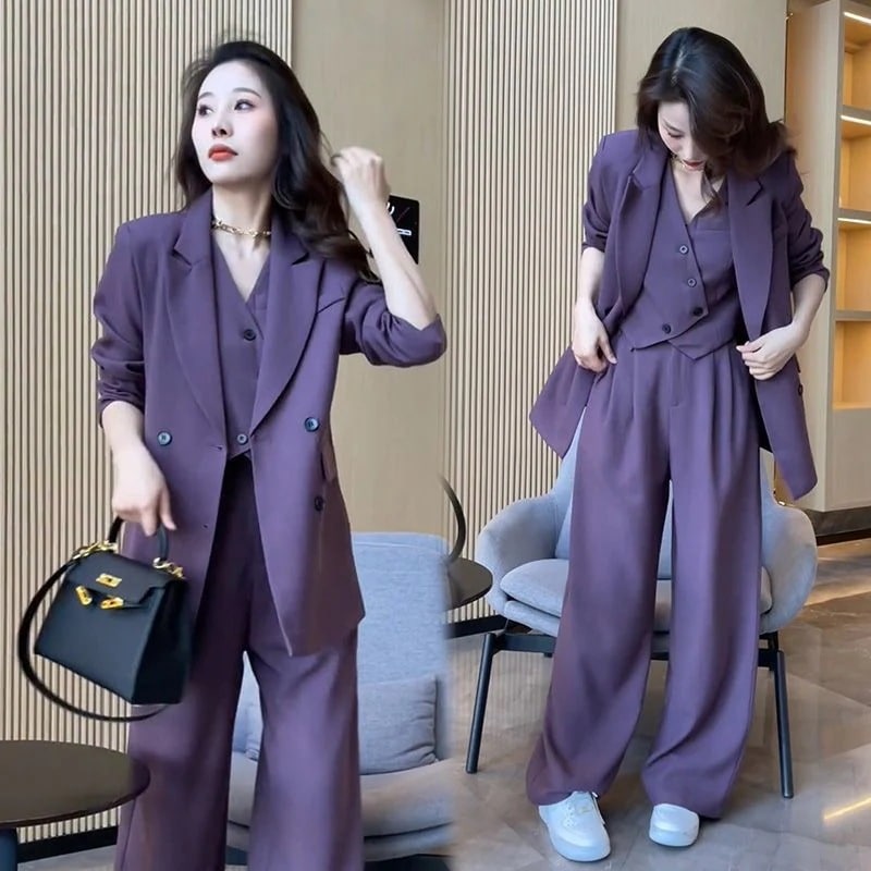 スーツセットアップ卒業式 入学式韓国ファッションレディース春作カジュアルジャケットキャリアワイドパンツ3点セット