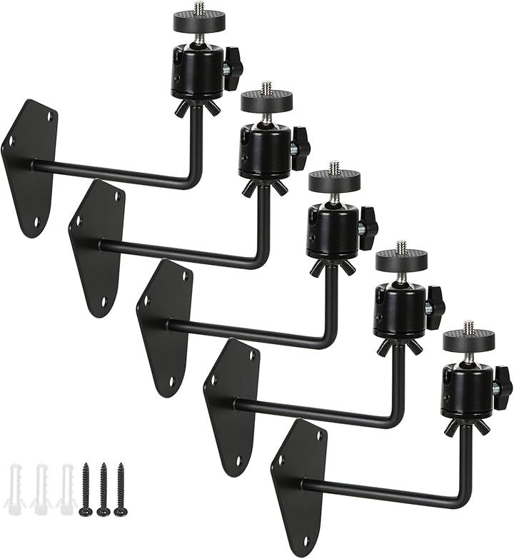 ウォールマウント 5個セット 防犯カメラスタンド 1/4インチネジ 360調整可能 屋内/屋外対応 防犯・狩猟カメラ用 壁/天井/木などに設置可能 ブラック(ブラック)