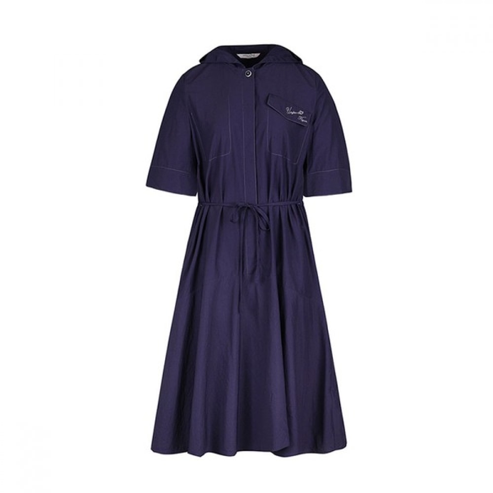 [クロコダイルレディ] ネイビーフード付きポイントデニムロングワンピースCLCMOP105