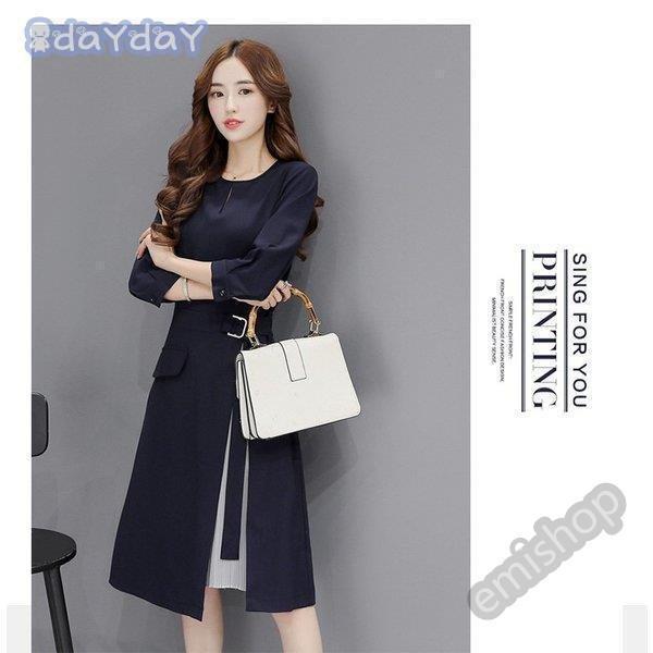 ワンピース レデイース きれいめ 膝丈 上品 Aラインワンピース 切り替え 着痩せ 七分袖 通勤 OL セレモニー オシャレ 30代 40代 秋