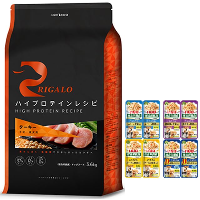 リガロ ドックフード ハイプロテインレシピ 子犬 成犬用 ターキー 3.6kg【犬想いオリジナルセット 】【パウチ 80g 付】