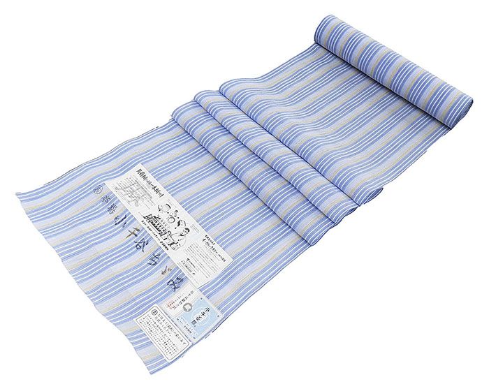 夏物 縮 反物 本麻 夏物 縦縞模様 小千谷ちぢみ 小千谷縮 キングサイズ 新品 未仕立 着物 wd3026